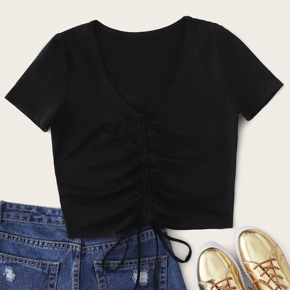 drawstring front cropped tee